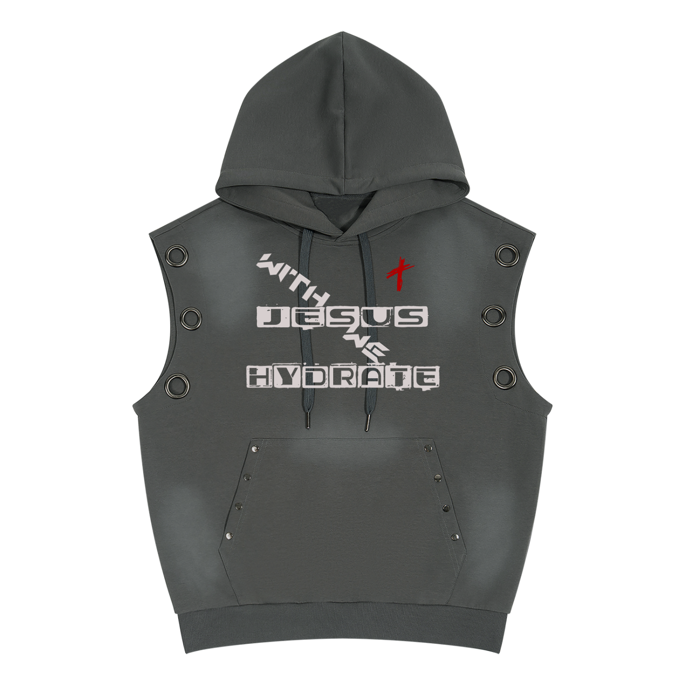 Unisex Vintage Wash Sun Fade Sleeveless Hoodie