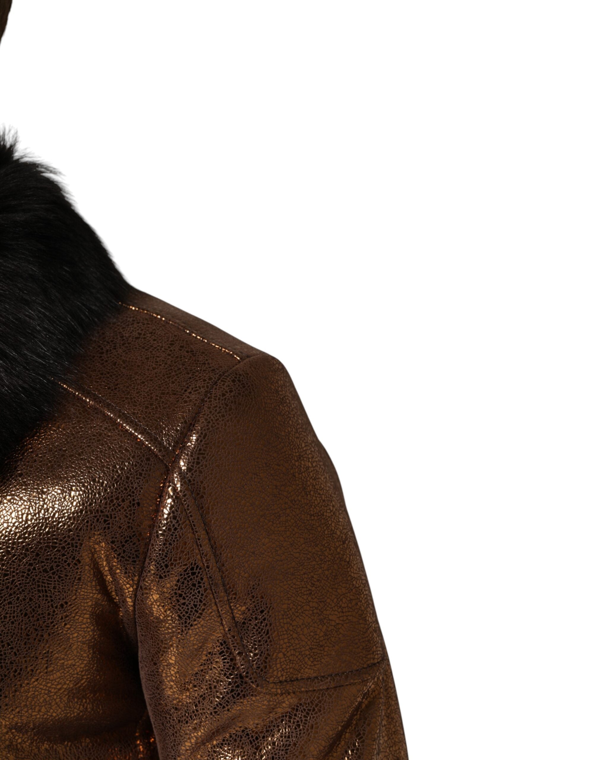 Dolce & Gabbana Bronze Leather Fur Full Zip Men Biker Jacket