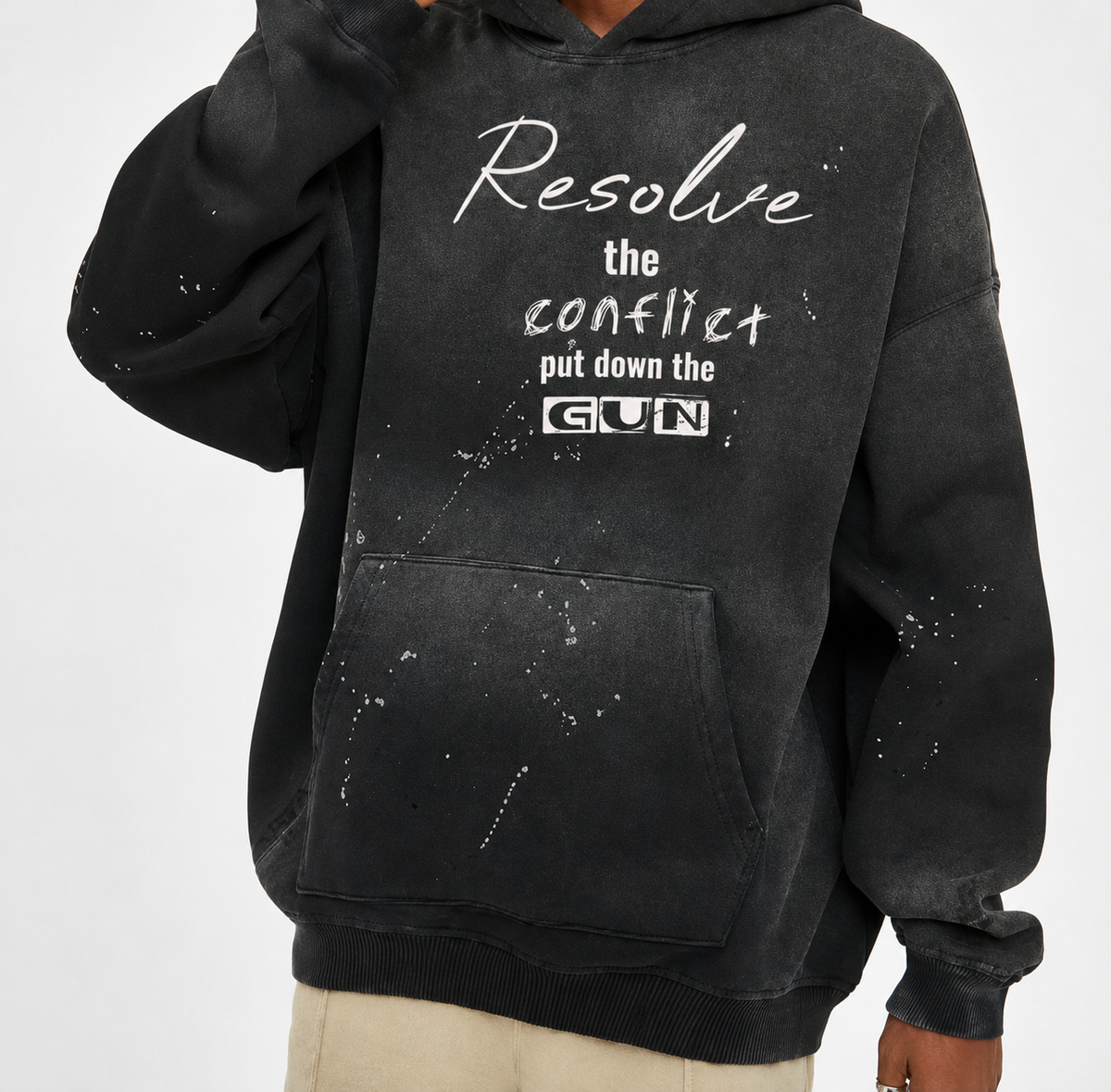 Vintage Washed Frayed Fleece Hoodie