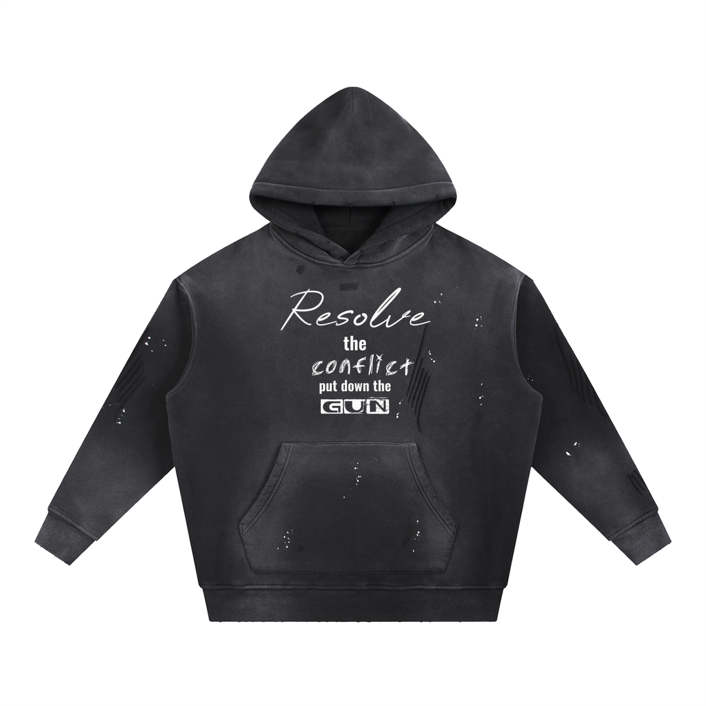 Vintage Washed Frayed Fleece Hoodie